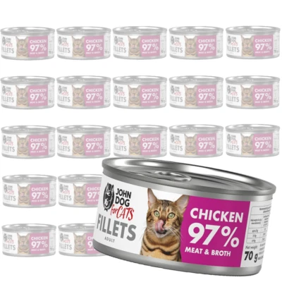 JOHN DOG FOR CATS John Dog für Katzen Feuchtfutter für erwachsene Katzen Hähnchenfilets 24x70g