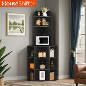6 Tier Corner Bookshelf Wooden Bookcase Storage Display Rack Home Charging - Picture 1 of 13