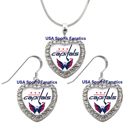 Washington Capitals 925 Necklace / Earrings or Set Team Heart With Rhinestones Cover