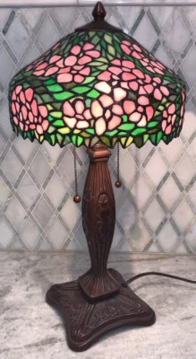 "Lámpara de cadena de tracción de metal con pantalla D de 11"" T 7"" base cuadrada de colección flores rosas" Foto 1 de 4