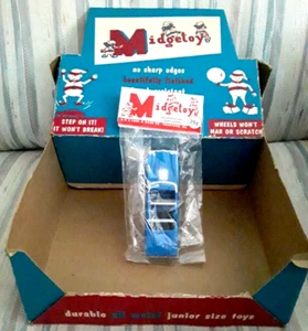 DE COLECCIÓN NUEVO EN PAQUETE ORIGINAL DÉCADA DE 1950 JUGUETE MIDGE AZUL COCHE DE PASAJEROS HECHO EN EE. UU. - Imagen 1 de 7