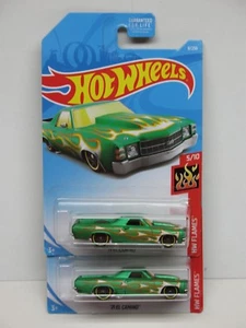 LOT OF 2 2019 HOT WHEELS ~ HW FLAMES ~ '71 CHEVY EL CAMINO ~ #8/250 ~ GREEN - Picture 1 of 2