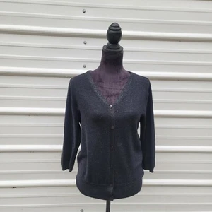 DKNY Black Lightweight Silk Lurex Blend Cardigan V-Neck Women's 3/4 Sleeve sz L - Picture 1 of 10