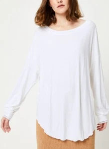 FREE PEOPLE Ivory White Shimmy Shake Twisted Open Back Draped Long Sleeve Top S - Picture 1 of 15