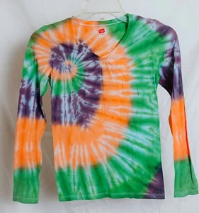 Hanes Long Sleeve Tie-dyed T-SHIRT Kids Youth Size Large ~Excellent Upcycle~ - Picture 1 of 3