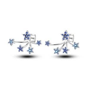 MULA Original Blaue Sterne Ohrstecker CZ Für Frauen Schmuck 925 Sterling Silber - Picture 1 of 5
