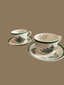 Vintage Spode Christmas Tree Santa Coffee Tea Cup and Saucer England Set of 2 - Picture 1 of 10