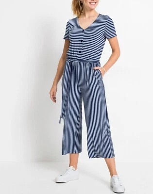 Jersey Jumpsuit in 7/8 Länge silbergrau/nachtblau gestreift Gr.44 - Bild 1 von 4
