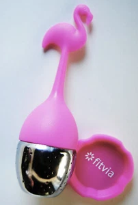 FITVIA FLAMINGO TEEEI +UNTERTELLER EDELSTAHL SILIKON TEESIEB TEEFILTER LOSER TEE - Bild 1 von 1