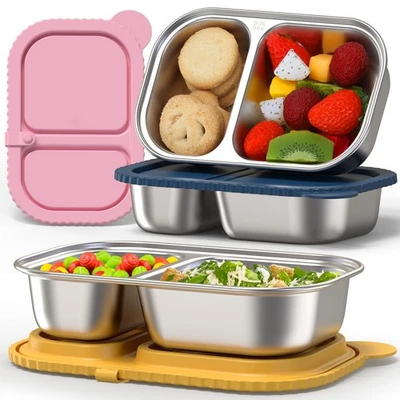 3 Pack Stainless Steel Snack Containers with Silicone Lids, Reusable 2 Compar... - Image 1 of 4