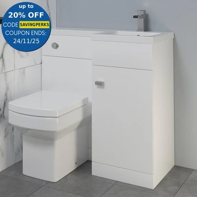 900mm Bathroom Vanity Unit Basin & Square Toilet Combined Furniture R/Hand White - Image 1 of 4