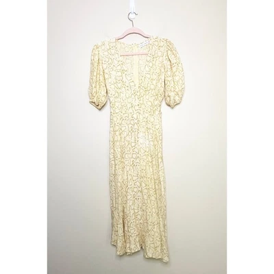 Faithfull The Brand Delia Midi Dress In Petra Snake Print Women Sz 4 Puff Sleeve — 第 1/4 张图片
