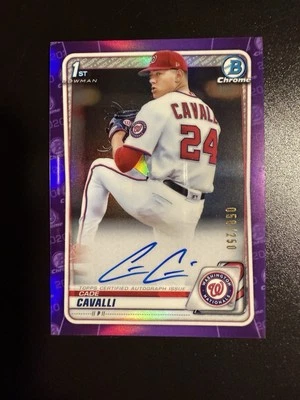 2020 BOWMAN CHROME DRAFT CADE CAVALLI PURPLE REFRACTOR AUTO RC #’d /250! - Image 1 of 2