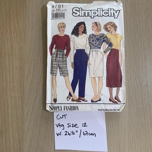 Simplicity Sewing Pattern 9781 CUT Size 12 Vintage 90s Womens Pants Skirt Shorts - Picture 1 of 3