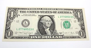 U.S. $1 Dollar Bill Federal Reserve Series 1988 a L27768523k 12 c2 fwc90 - Picture 1 of 2