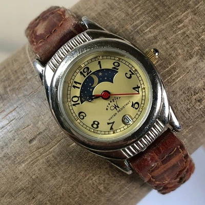 Vintage Wrangler Women 31160S Dress Moon Phase Leather Quartz 23mm Watch 6 1/2" - Image 1 of 4
