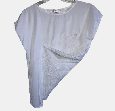 KENAR L Solid White Lace Back Pocket Dolman Cap Short Sleeve Shell Top Blouse - Image 1 of 4