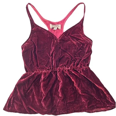 ECOTE Urban Outfitters Deep Burgundy Velvet Racerback Tank Flowy Top Sz XS - Image 1 of 4