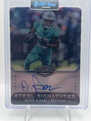 2023 Panini Plates & Patches Devon Achane Steel Signatures /300 Rookie Auto RC - Image 1 of 2