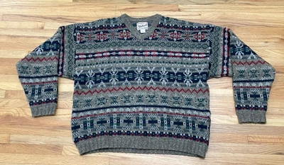 Woolrich Women's XL Brown Sweater Wool Knit Fair Isle Classic Vintage Holiday - Image 1 of 4