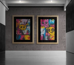 Wandbilder 24"x36" Graffitti Stil, 2er Set, gerahmter Leinwanddruck US-VERKÄUFER - Bild 1 von 3