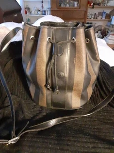 Vtg Fendi Coated Canvas Stripe Bucket Bag/Flaw - Picture 1 of 11