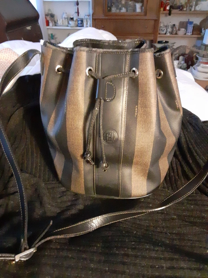 Vtg Fendi Coated Canvas Stripe Bucket Bag/Flaw - Image 1 of 4