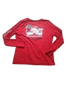 Vineyard Vines Tshirt Santa Whale Christmas Graphic Tee Long sleeve Red XL - Picture 1 of 5