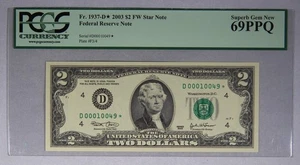 $2 Federal Reserve Note Fr. 1937-D* 2003 $2 FW Star Note PCGS 69PPQ - Picture 1 of 3
