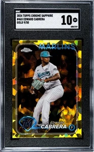 2024 Topps Chrome Sapphire Edward Cabrera #465 Gold /50 Miami Marlins SGC 10 - Picture 1 of 2