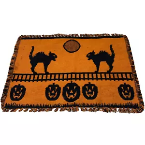 Vintage Mid-Century Halloween Tapestry Cat Pumpkin Double Sided Placemat - Foto 1 di 12