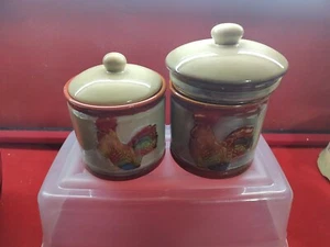Rooster Glazed Pottery Canisters Set of 3 Farmhouse - Picture 1 of 6