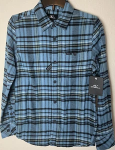 New O’Neill Boy’s Size Small S Plaid Flannel Button Up Shirt Blue Cotton Blend - Picture 1 of 7