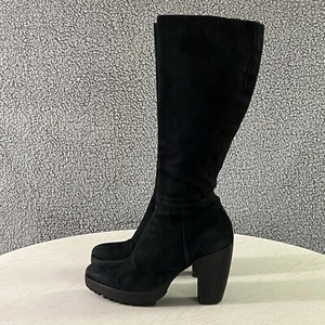 Rocco P Boots Womens 37 / 6.5 Black Suede Zip Tall Knee High Heeled Handmade - Picture 1 of 15