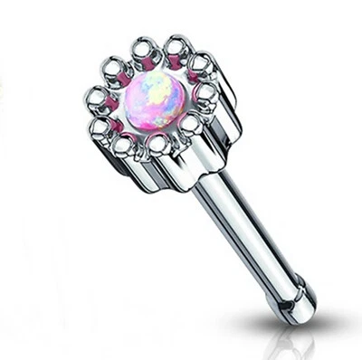 Nose Bone Ring Opal (Faux) Pink 3.5mm Head 20 Gauge 1/4" Steel  - Изображение 1 из 3