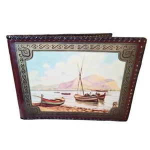Vintage Faux Leather Photo Album with Paper Pages Fishing Boat 11.5 x 8.5 - Picture 1 of 6