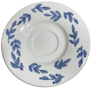 Tabletops Unlimited Hand Painted Heavy Ceramic Saucer White Blue 7.5 in - Picture 1 of 6