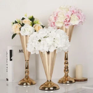 Golden Flower Vase Iron Metal Vases Fashion Candle Holder Table - Picture 1 of 18
