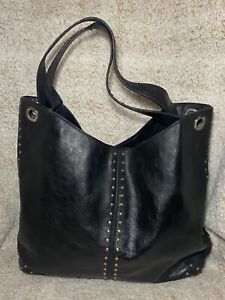 Michael Kors Uptown Astor Silver Studded Black Leather Large Tote Shoulder Bag