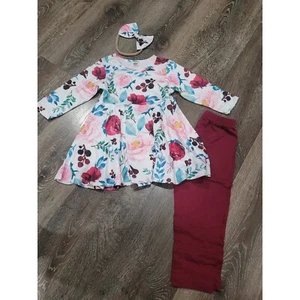 Floral Outfit Set Long Sleeve Top Leggings Headband Toddler Girl size 4t-5t #R - Picture 1 of 2
