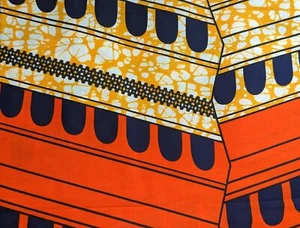 African Fabric 1/2 Yard Wax Print Cotton ORANGE YELLOW BLACK Abstract BTHY - Picture 1 of 3