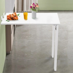 White Wall Mounted Folding Table Wood Folding Dining Table Folding Table - Picture 1 of 15
