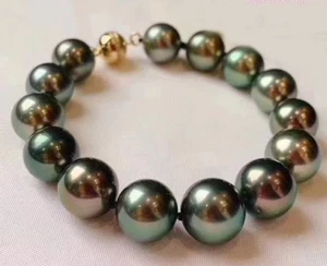 Huge 7.5-8"12-13mm Natural Tahitian genuine black peacock pearl bracelet 626AAA - Picture 1 of 1
