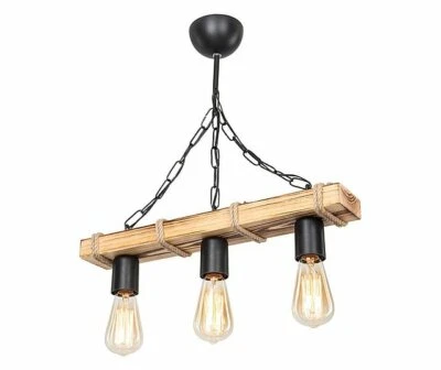 Wooden Ceiling Light With Rope 3 Lamps Rustic Chandelier Pendant New - Image 1 of 4