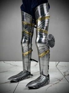 Medieval Gothic Leg Armor Steel knight Greaves Crusader Medieval Armour Costume - Picture 1 of 8