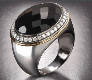 GRAN ANILLO: Plata de ley, Oro 18 quilates, diamantes, OniX - Imagen 1 de 2
