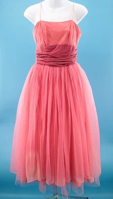 Vestido formal/vestido de formatura feminino vintage anos 50 coral rosa veludo e chiffon XS/S 1950s - Imagem 1 de 4