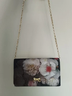 Ted Baker Bow Black Shoulder evening bag Floral Flowers Gold Chain Christmas  - Image 1 of 4