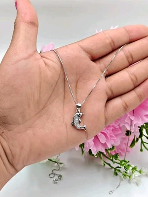 Argento Sterling Ciondolo Delfino Collana Zircone Cubico Gioielli Natale Regalo - Immagine 1 di 4
