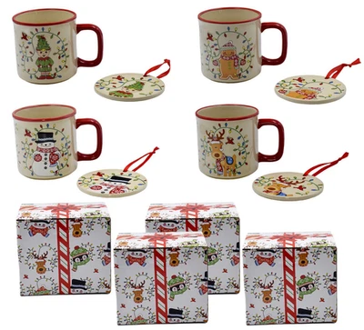 Conjunto de (4) canecas Temp-tations 16 oz, tampa de ornamento, caixas de presente WHIMSY K96145 28-D - Imagem 1 de 4